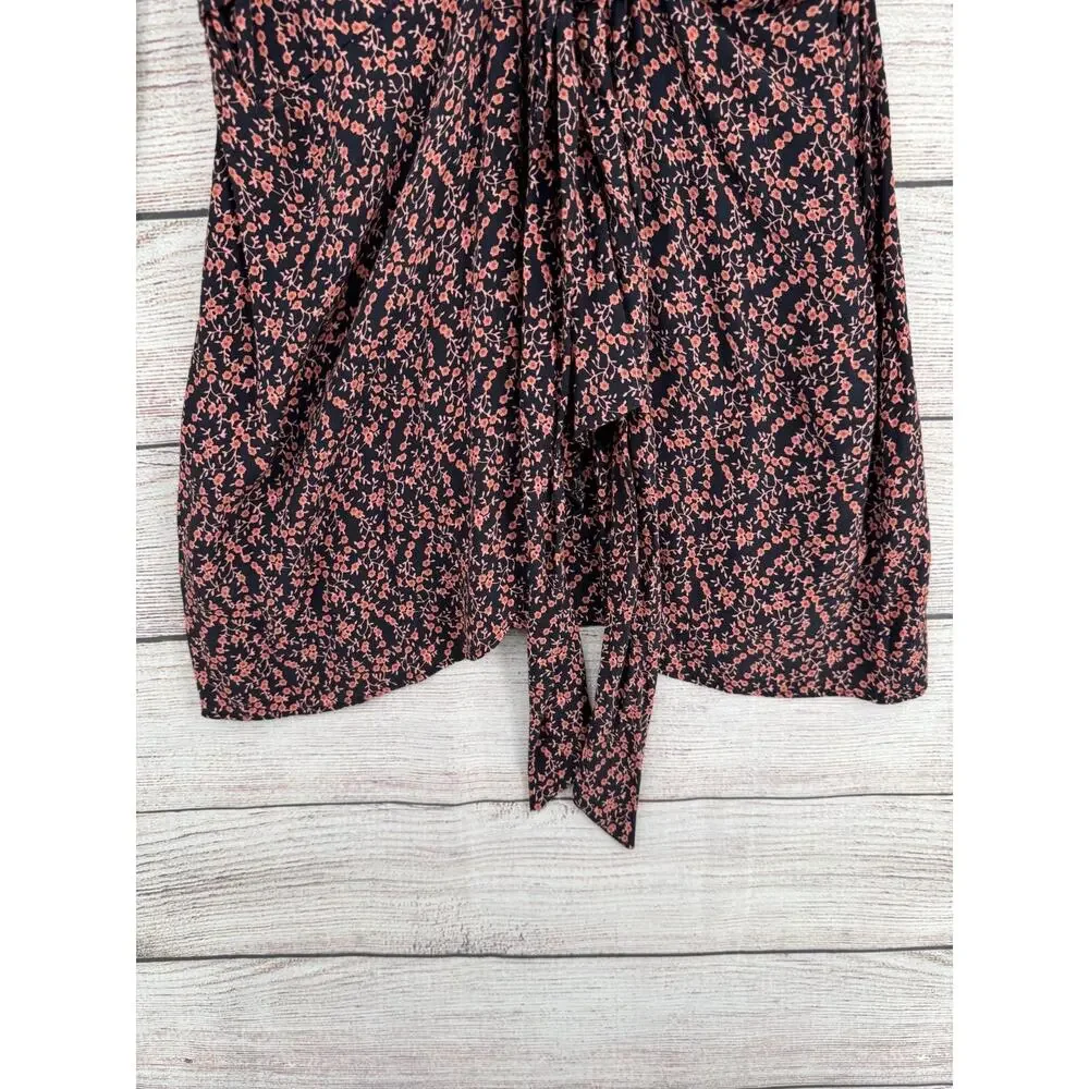 Free People V-Neck Floral Tie Front Mini‎ Dress Women's Size Medium Black/Pink